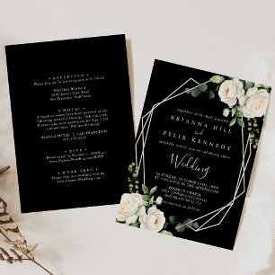 Modern Elegant Ivory Floral Front & Back Wedding Invitation