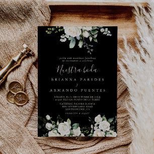 Modern Elegant Ivory Floral Nuestra Boda Wedding Invitation