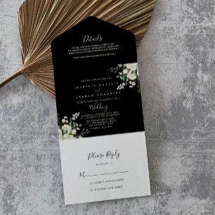 Modern Elegant Ivory Floral Wedding All In One Invitation