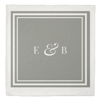 Modern Elegant Ivory Olive Custom Monogram Queen Duvet Cover