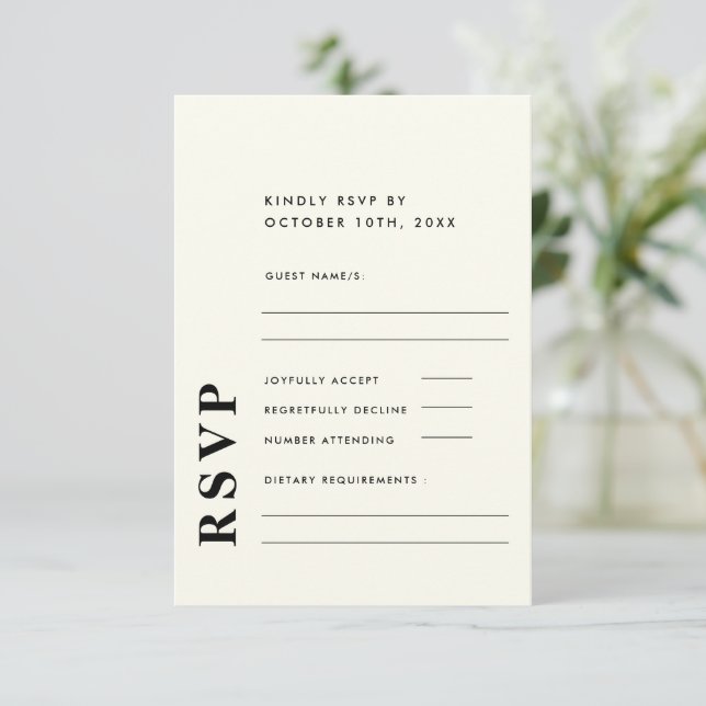 Modern Elegant Ivory Wedding Delicate RSVP Card (Standing Front)