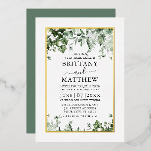 Modern Elegant Ivy Ferns Sage Green Wedding Gold Foil Invitation
