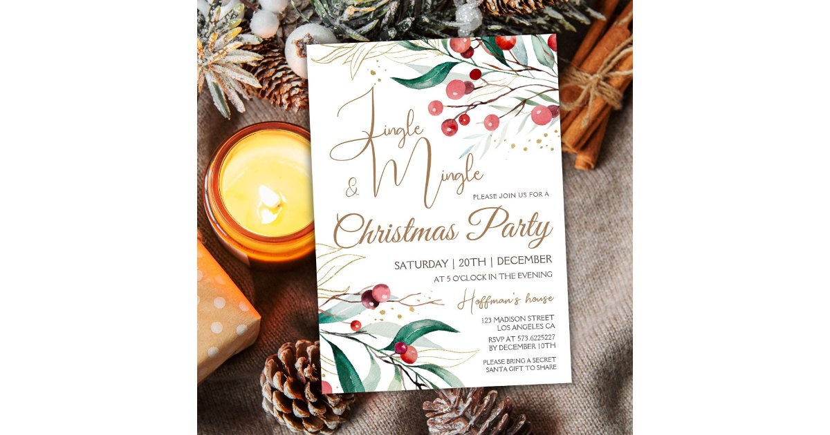 Modern Elegant Jingle & Mingle Christmas Party Invitation | Zazzle