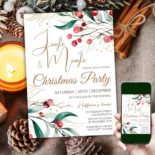 Modern Elegant Jingle  Mingle Christmas Party Invitation