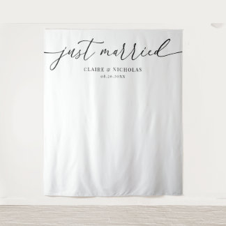 Modern Elegant Just Married Wedding Photo Backdrop