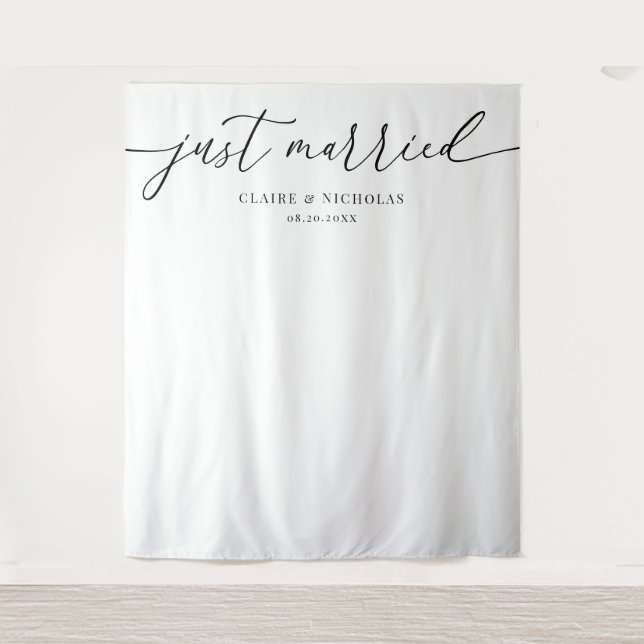 Modern Elegant Just Married Wedding Photo Backdrop (Front)