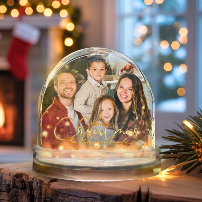 Modern Elegant Keepsake Custom 2 Photo Holiday Snow Globe (Creator Uploaded)