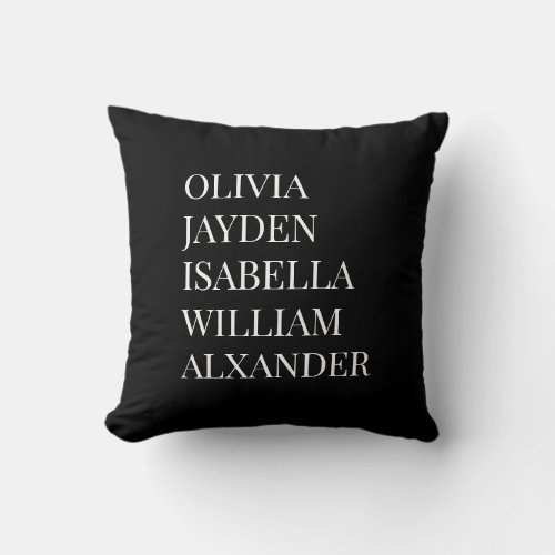 Modern Elegant Kids Names Personalized Family Cush Throw Pillow