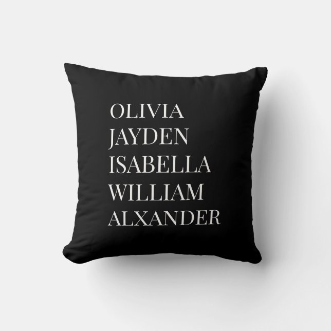 Modern Elegant Kids Names Personalized Family Cush Throw Pillow (Front)