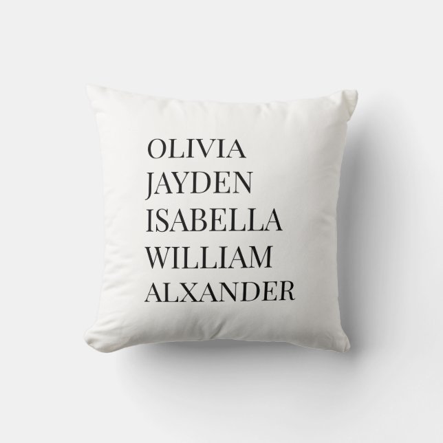 Modern Elegant Kids Names Personalized Family Throw Pillow (Front)