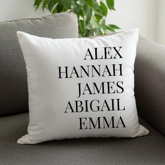 Modern Elegant Kids Names Personalized Family Throw Pillow