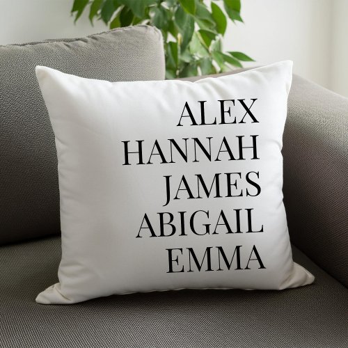 Modern Elegant Kids Names Personalized Family Throw Pillow