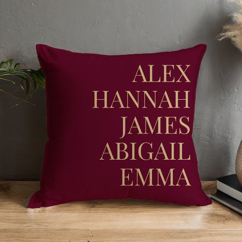 Modern Elegant Kids Names Personalized Family Throw Pillow