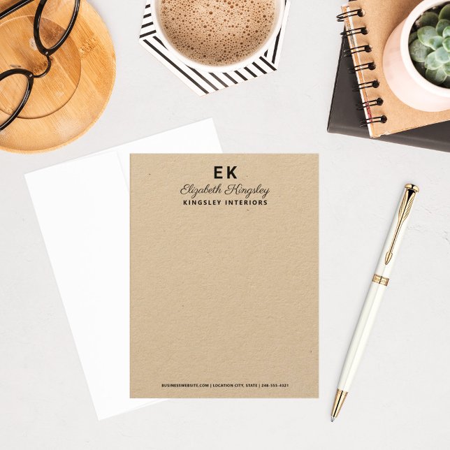 Modern Elegant Kraft Custom Name and Business Note Card (Creator Uploaded)