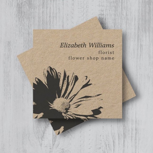Modern Elegant Kraft Dark Floral Pattern Florist Square Business Card (Creator Uploaded)