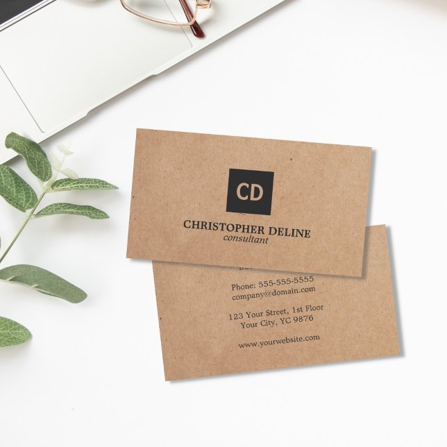 Modern Elegant Kraft Paper Monogram Consultant Business Card (Creator Uploaded)