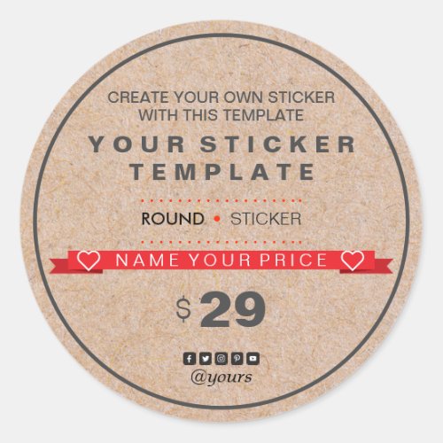 Modern Elegant Kraft Promotional Marketing Price Classic Round Sticker