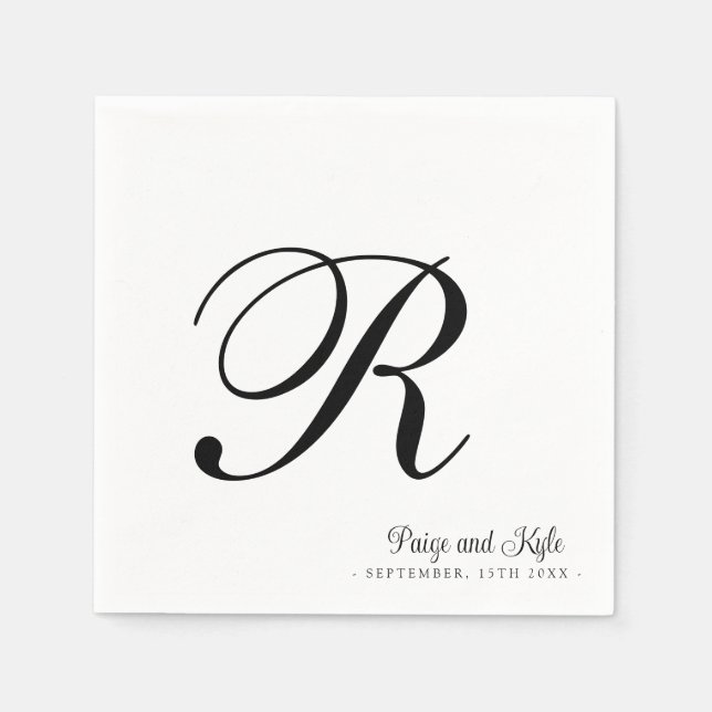  Modern Elegant Last Name Initial Wedding Napkins (Front)