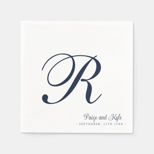  Modern Elegant Last Name Initial Wedding Napkins (Front)