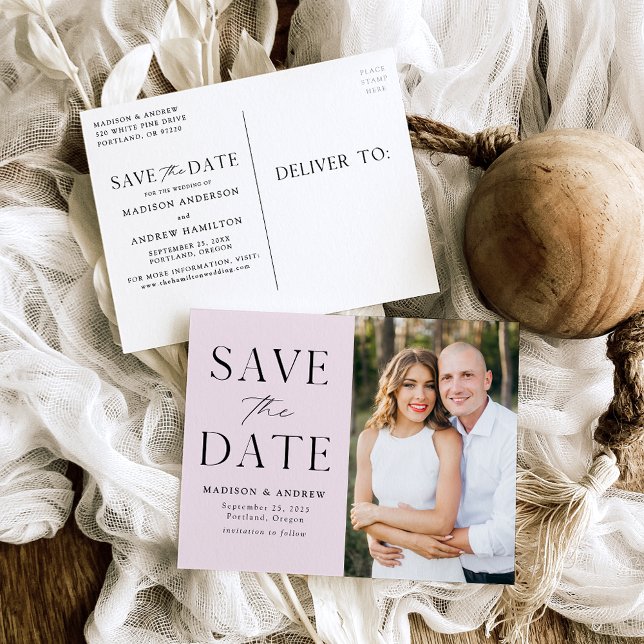 Modern Elegant Lavender Photo Save the Date Announcement Postcard (Creator Uploaded)