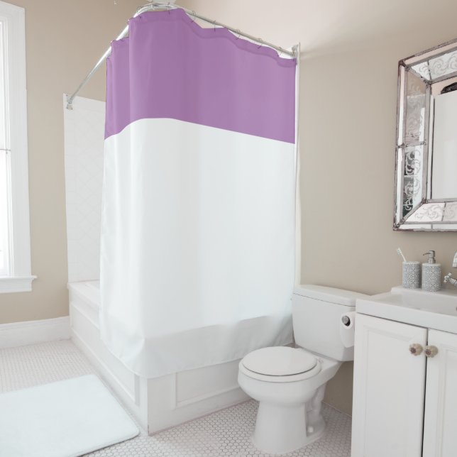 Modern Elegant Lavender Purple White Color Block  Shower Curtain (In Situ)