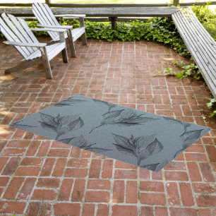 Modern Elegant Leaf Pattern On Deep Teal Fabric Outdoor Rug
