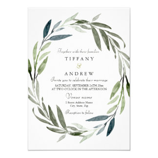 Leaf Wedding Invitations Announcements Zazzle Modern Elegant Leaf Wreath Wedding Invitation
