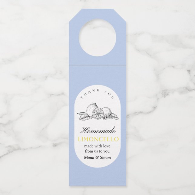 Modern Elegant Lemons Limoncello Wedding Bottle  Hanger Tag (Front)