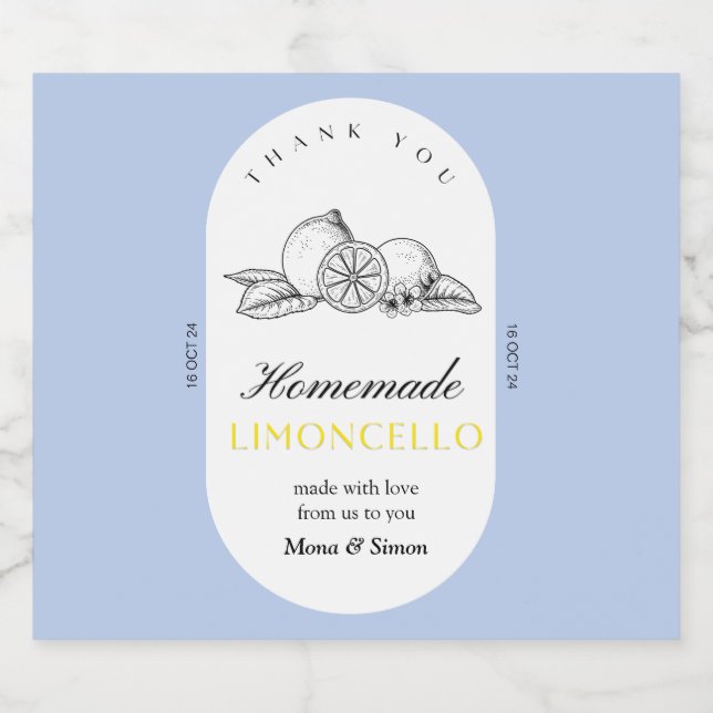 Modern Elegant Lemons Limoncello Wedding Bottle  Liquor Bottle Label (Single Label)