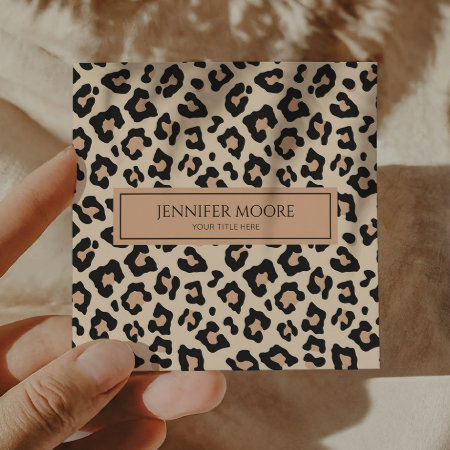 Modern Elegant Leopard Cheetah Custom Square Business Card