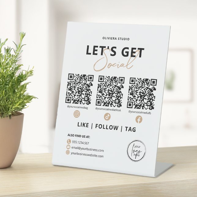 Modern Elegant Let's Get Social QR Code Pedestal Sign (Creator Uploaded)