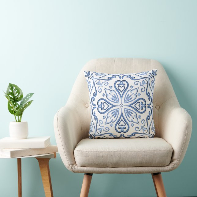 Modern Elegant Light Blue and White Throw Pillow (Chair)