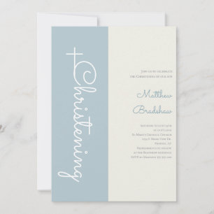 Modern Elegant Light Blue Baby Boy Christening Invitation