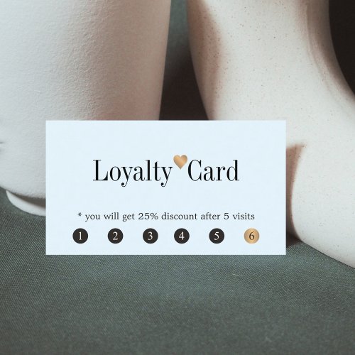 Modern Elegant Light Blue Golden Heart Loyalty Card