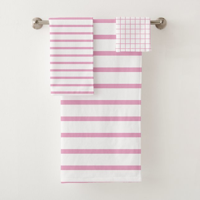 Modern Elegant Light Pink Check Pattern Bath Towel Set (Insitu)