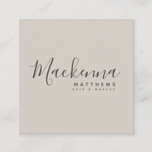 Modern Elegant Linen Beige Personalized Name Salon Square Business Card