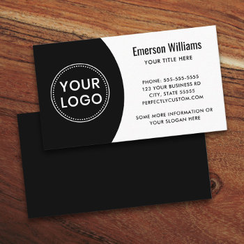 Modern Elegant Logo Minimal White And Black Business Card by TheStationeryShop at Zazzle