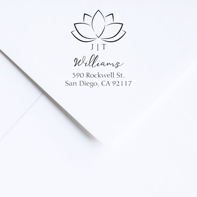 Modern Elegant Lotus Flower Return Address Rubber Stamp (Creator Uploaded)