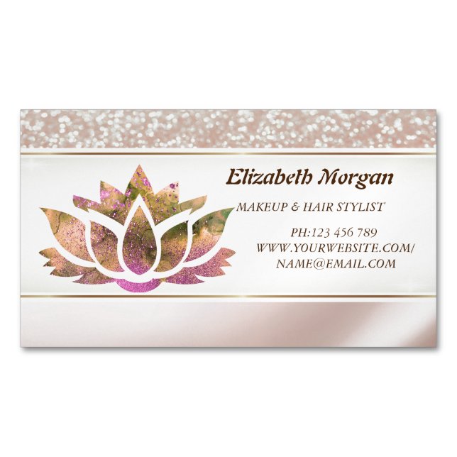 Modern Elegant Lotus Glitter  Business Card Magnet (Front)