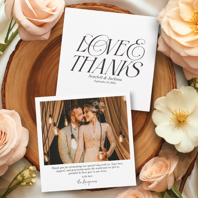 Modern Elegant Love and Thanks Calligraphy Photo Thank You Card (Creator Uploaded)