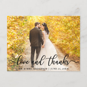Modern Elegant Love and Thanks Wedding Photo Postcard