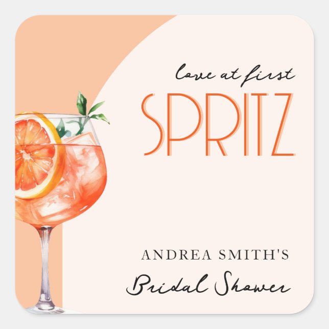Modern Elegant Love at First Spritz Bridal Shower  Square Sticker (Front)