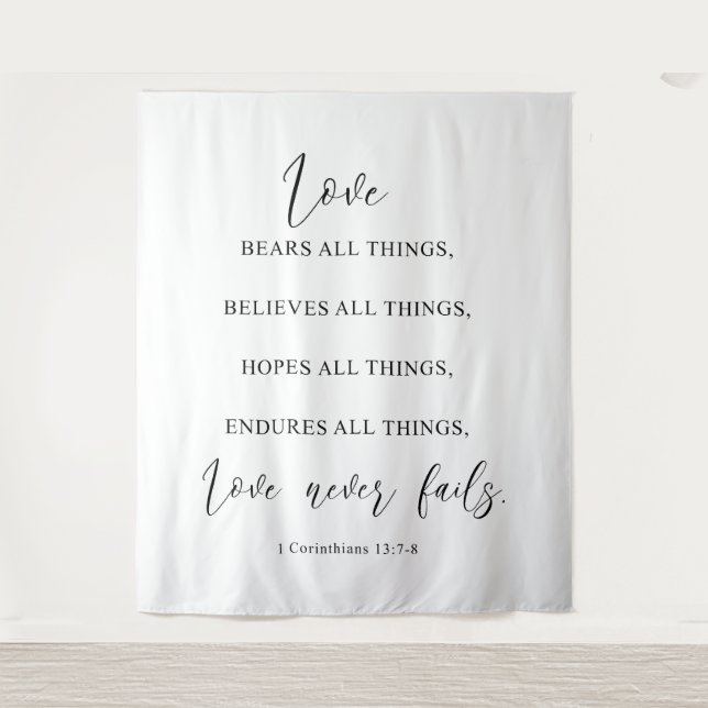 Modern Elegant “Love Never Fails” Wedding Backdrop (Front)