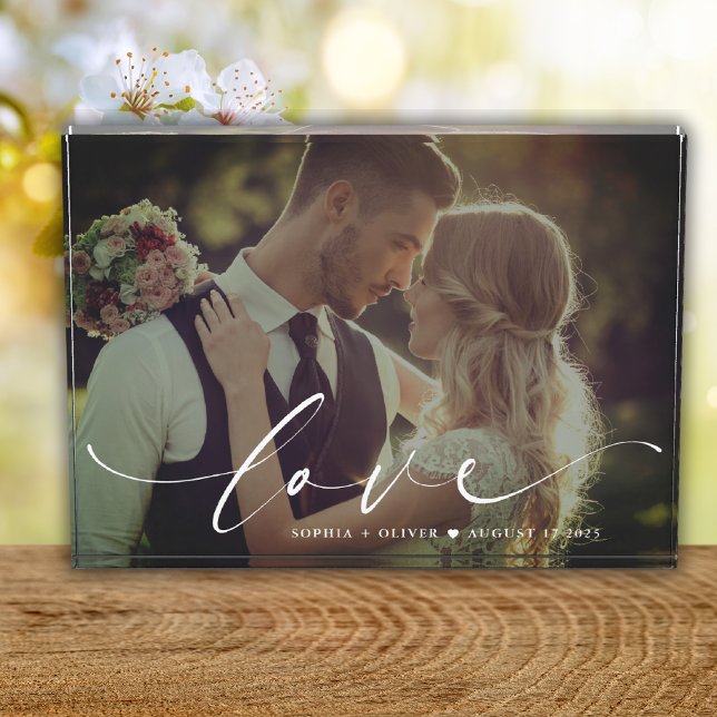 Modern Elegant Love Personalized Wedding Photo Block (Creator Uploaded)