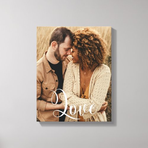 Modern Elegant Love Script Photo Newlyweds Canvas