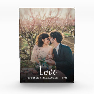 Modern elegant love script text overlay photo block