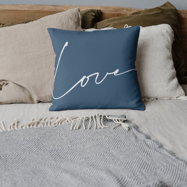 Modern Elegant Love Script Typography Cosmic Navy Throw Pillow (Creator Uploaded)