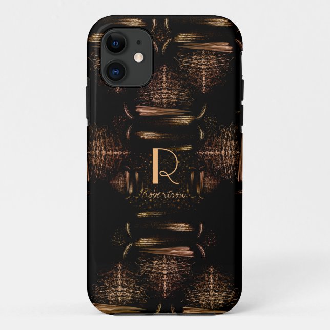 Modern Elegant Luxurious Black and Gold Monogram Case-Mate iPhone Case (Back)