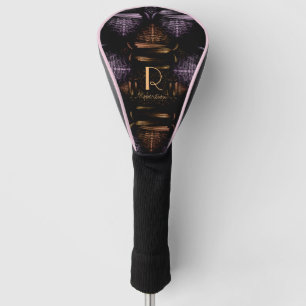 Modern Elegant Luxurious Gold and Purple Monogram Golf Head Cover
