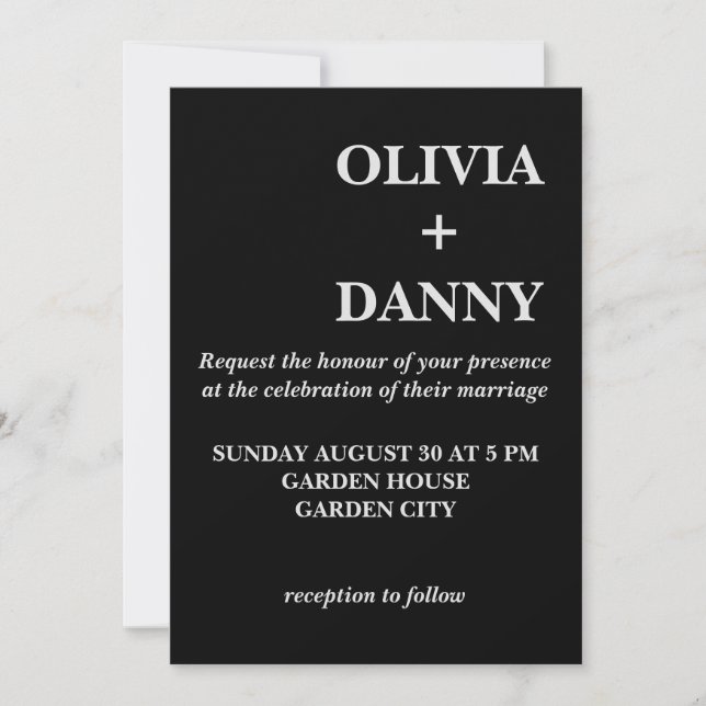 Modern Elegant Luxury Black and White Wedding Invitation (Front)